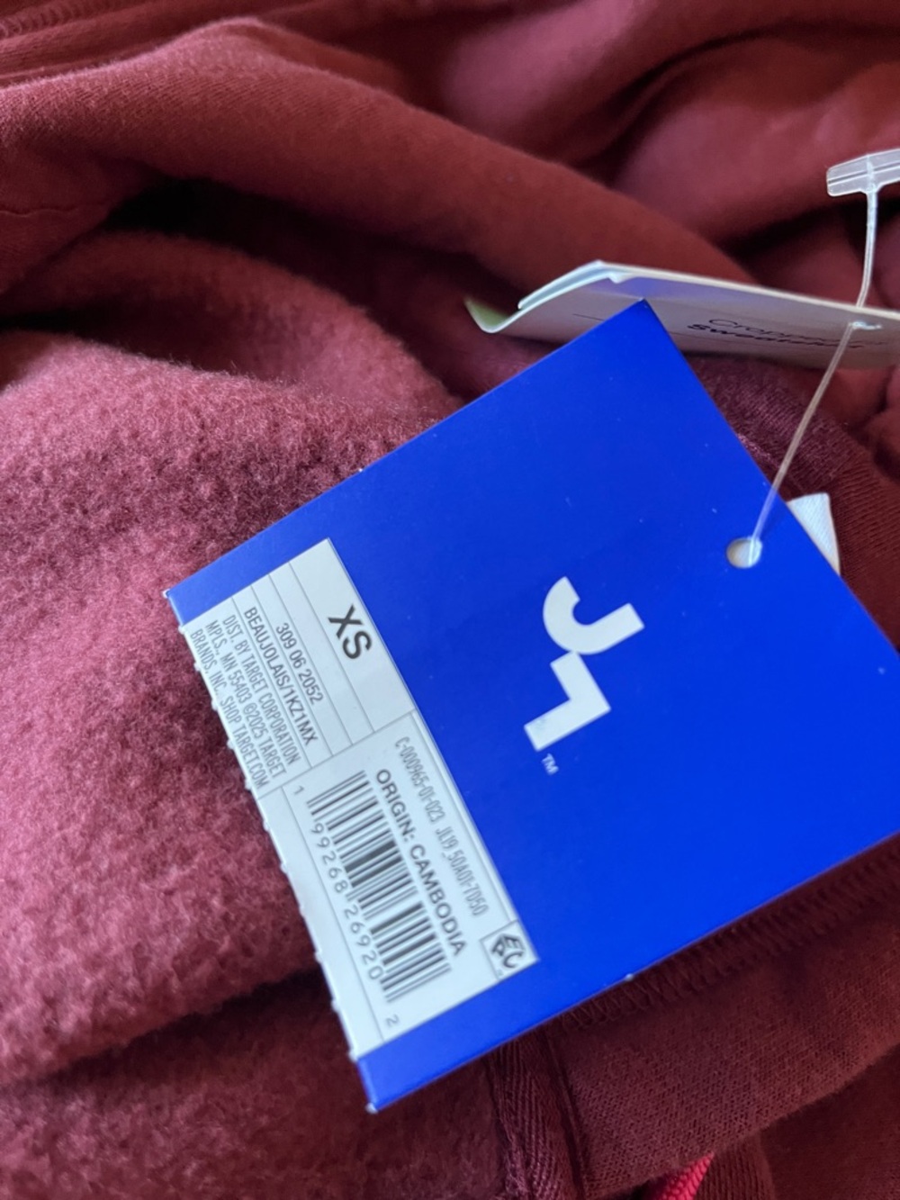 JoyLab Maroon Cropped Hoodie with Hot Pink Drawcords - Picture 9 of 9